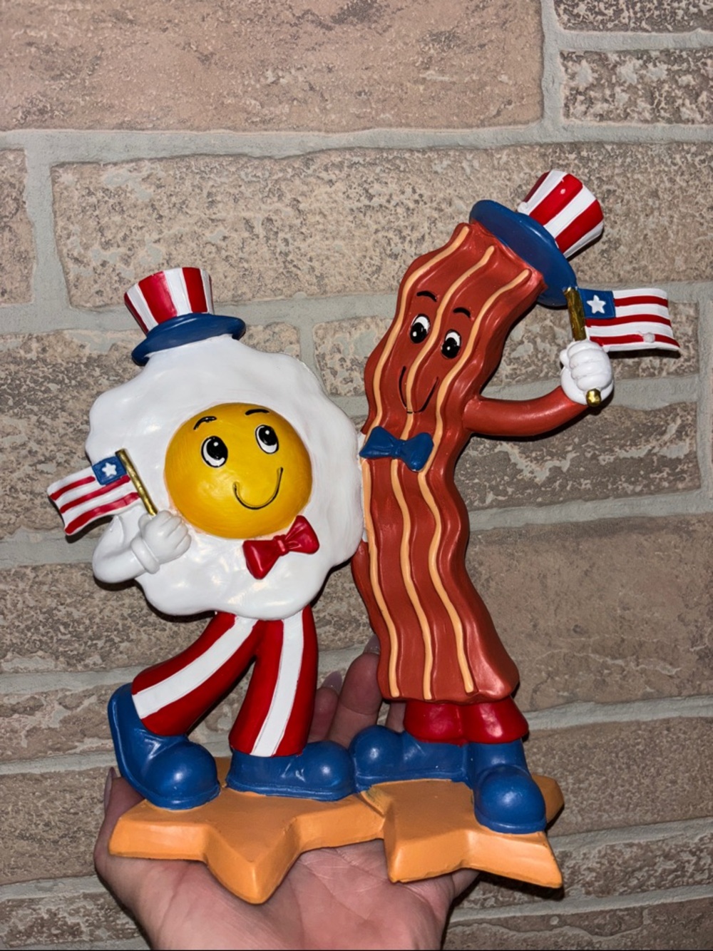 Patriotic Bacon & Egg Figurine Duo - Red, White, Blue 4th of July
